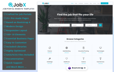 Шаблон портала вакансий JobX на Bootstrap 4